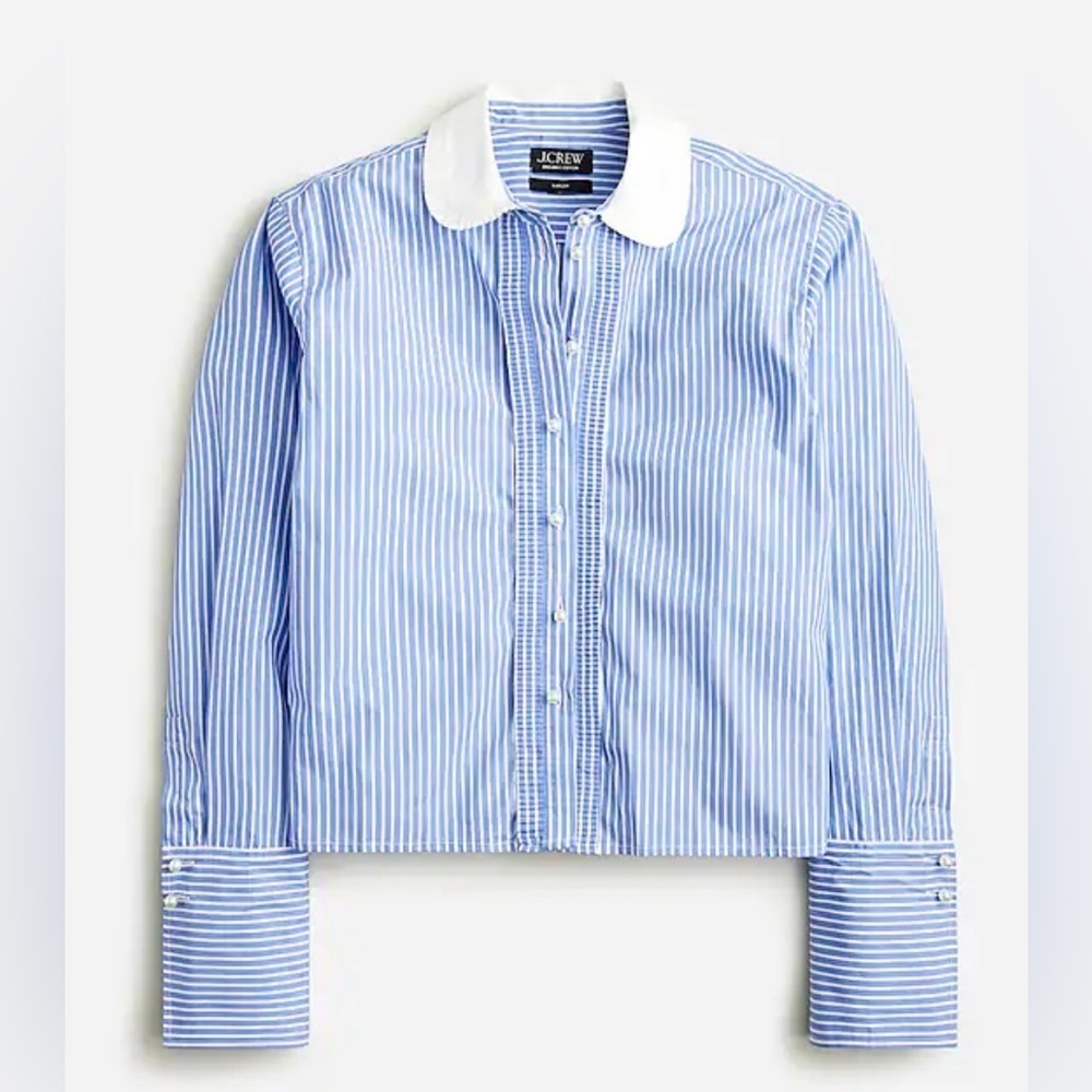J crew Slight Cropped garçon shirt with pearl buttons in stripe Size 6 - Picture 1 of 15
